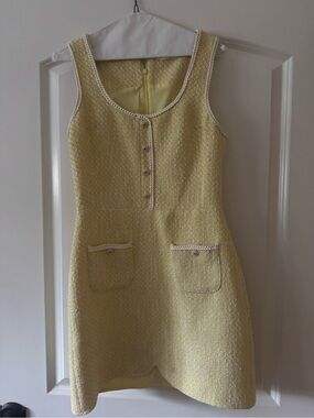 Amanda Uprichard Pale Yellow Tweed Sleeveless Shift Dress